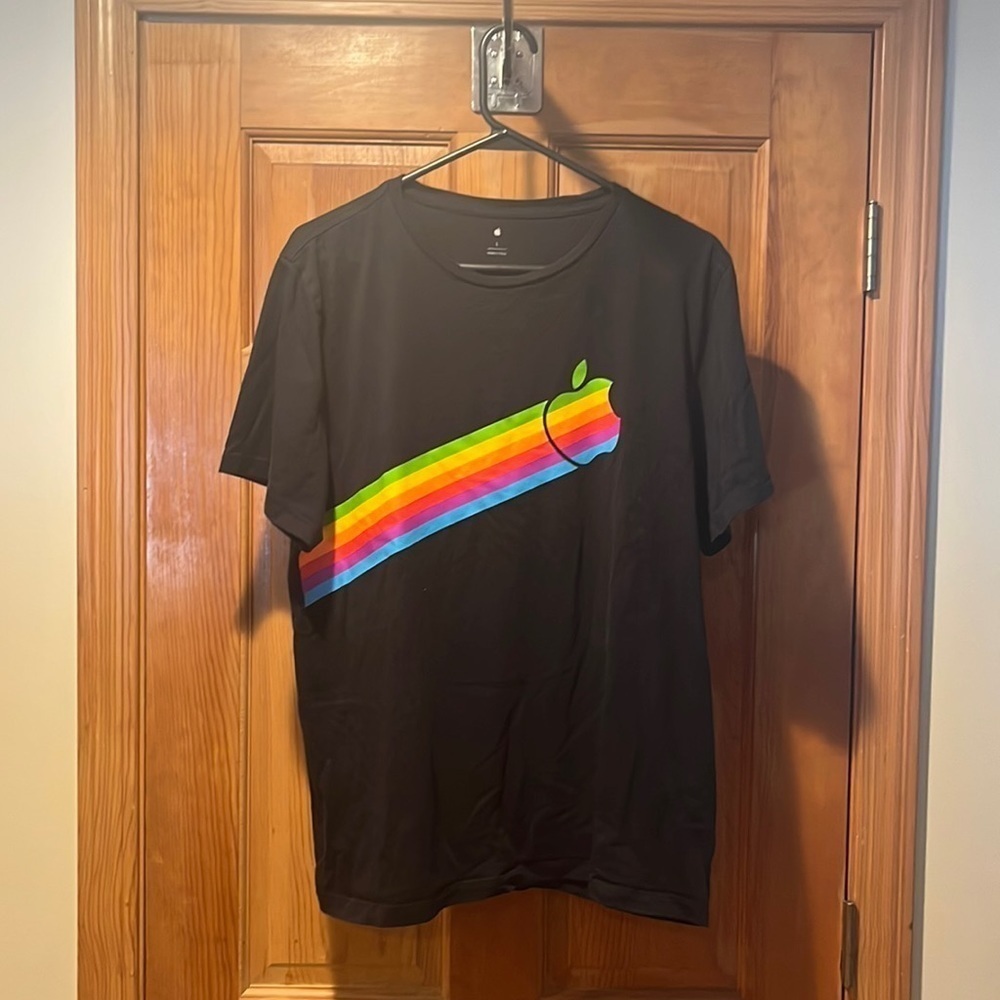 Apple rainbow logo designed shirt size large.